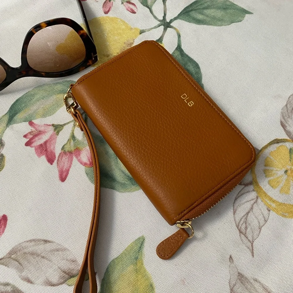 Mark & Graham brown leather monogrammed wallet